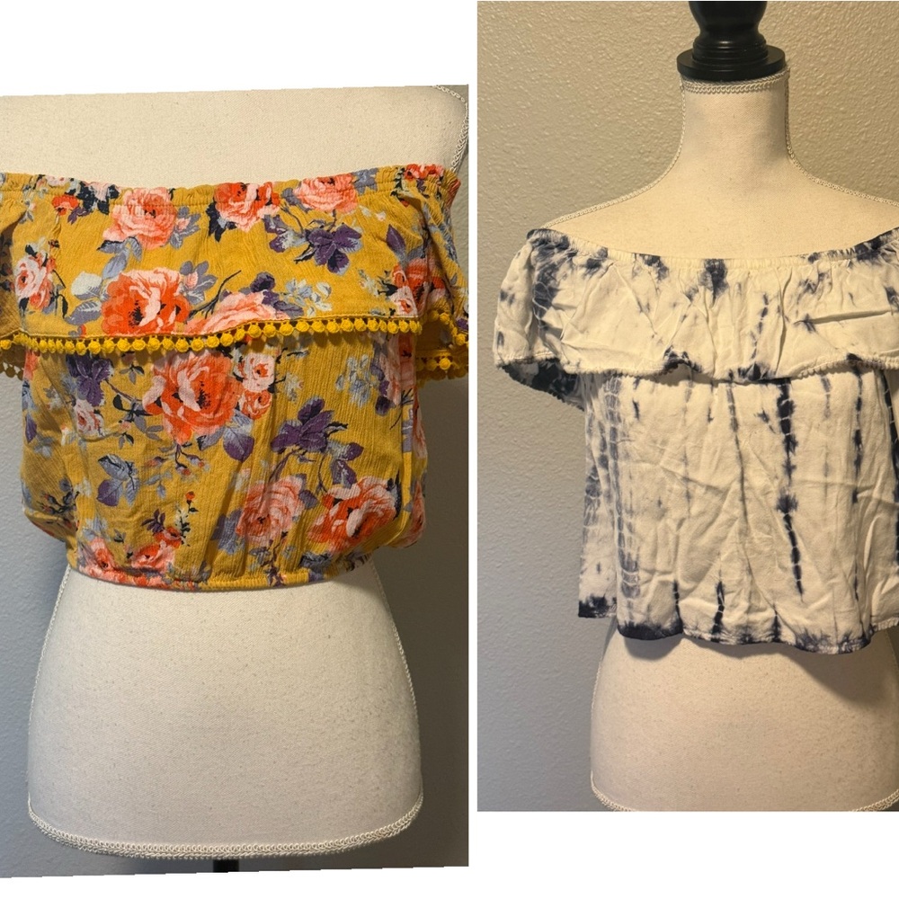 Off-Shoulder Floral and Tie-Dye Crop Top Duo
